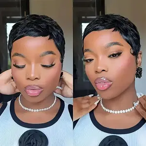 Short Layered Pixie Cut Wig with Bangs for Black WomenGlueless Lightweight Bob Wig, Full Machine Made forSecure & Comfortable Daily Wear，Create a cute style
