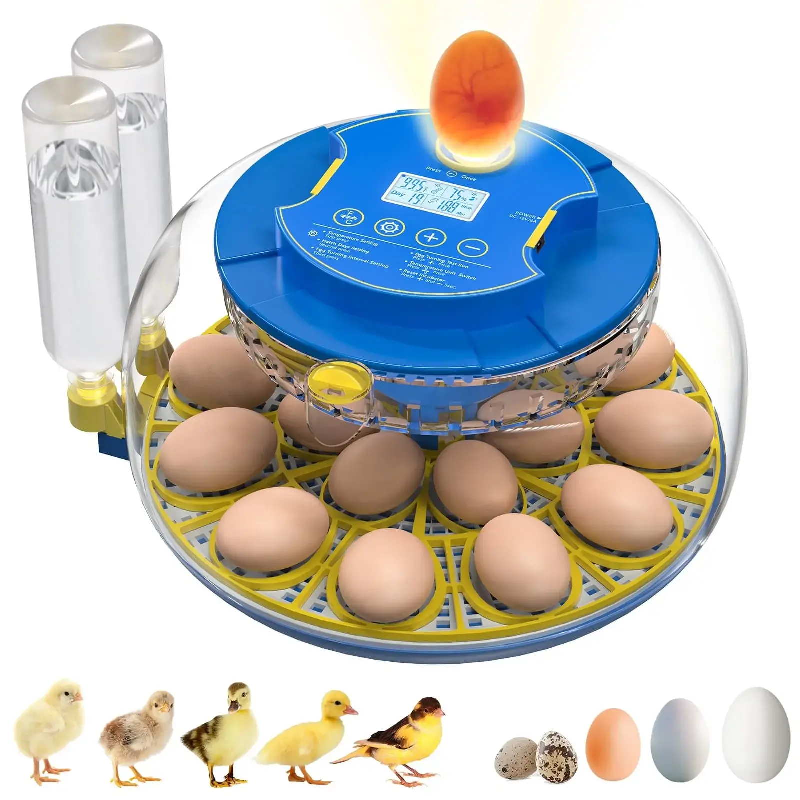 18 Egg Incubator with Automatic Egg Turning and Humidity Control, 360° View Auto Water Adding, Egg Candler Incubators for Hatching Eggs for Chicken Du