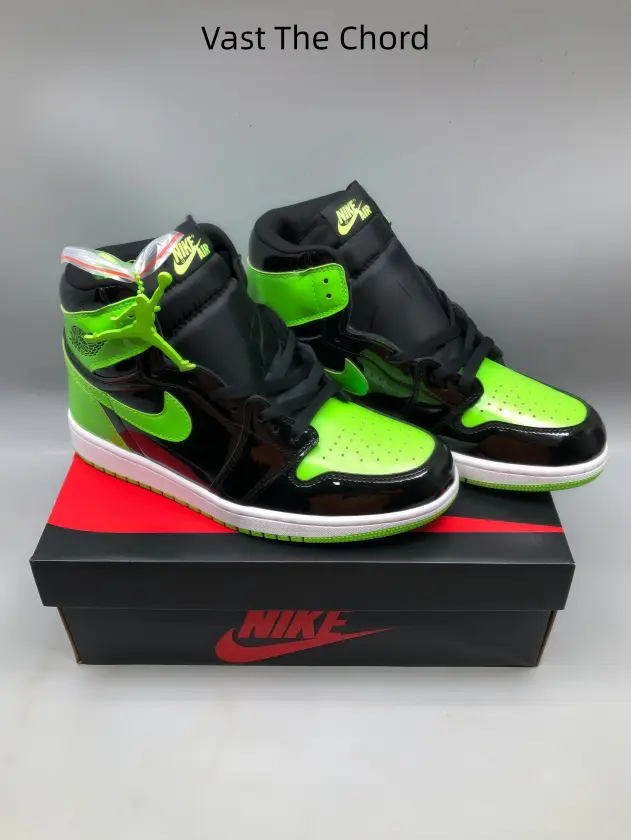 Dark Black Contrast Neon Green High Top Street Sneakers, Patent Leather Spliced Casual Shoes, Anti-slip Outsoles For Short-distance Outdoor Excursions