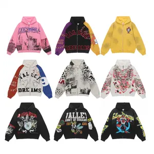 New street hip hop American washing water retro pure cotton sweater printed trendy jacket