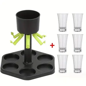 6-Shot Glass Plastic Dispenser and Holder Set, Compact Lightweight Multifunctional Cocktail Dispenser with 6 Shot Glasses for Outdoor Parties, Bars,summervibes