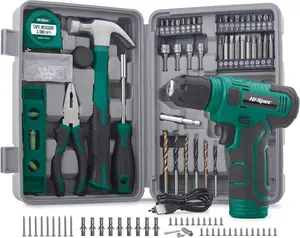 Hi-Spec 8V USB Power Drill Driver and Starters Home Tool Kit Set. Cordless & Rechargeable Electric Drill Driver and Compact Hand Toolbox Set, Green