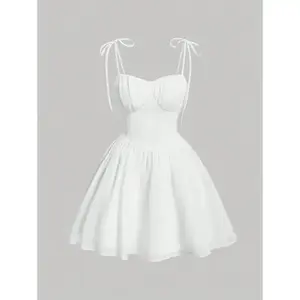 Women's Ruched Bust Milkmaid Cami Dress,White Graduation Dress