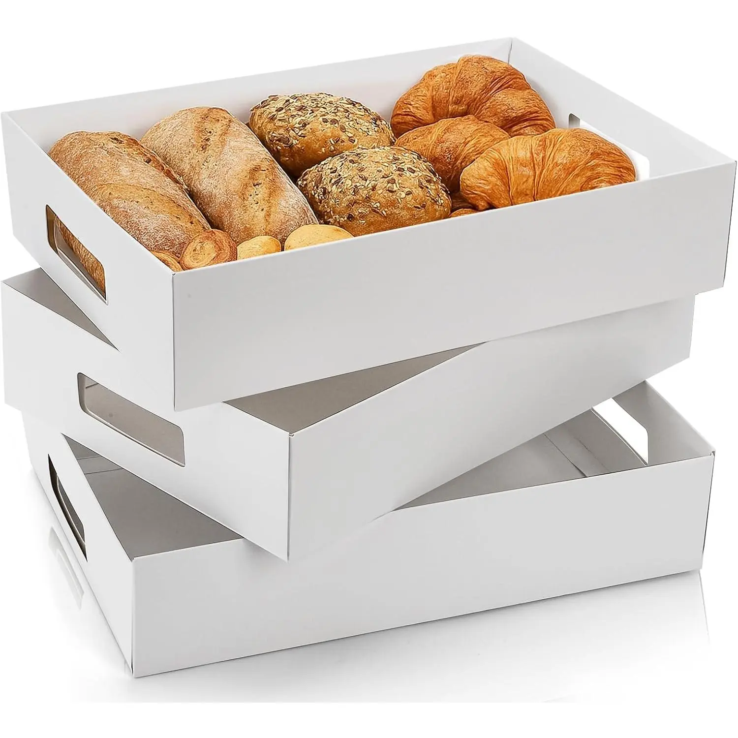 Frcctre 30 Pack 13" L X 9" W X 3" H Disposable Cardboard Serving Trays, Large White Paper Cardboard Serving Platters Food Trays for Snacks, Fruits, Cookies
