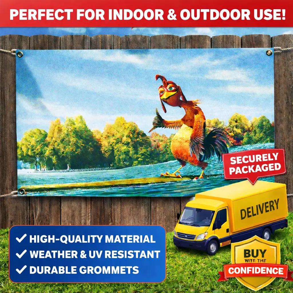 Funny Surfing Chicken Flag 3x5 Ft, Cool Meme Bird Banner, Beach Vibes Room Decor, Dorm Wall Art, Party & Outdoor Decoration Gift, Wall Tapestries, Funny Tapestry