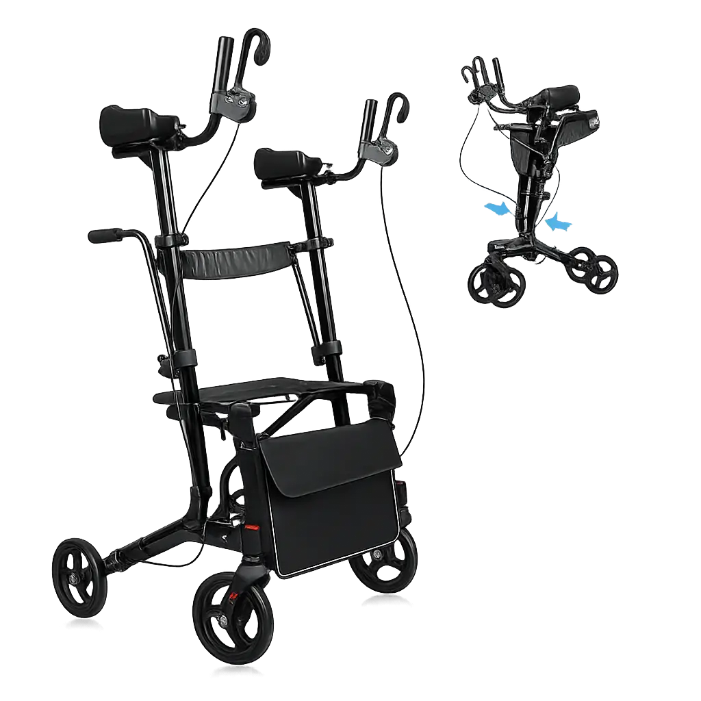 All Terrain Rollator Walker for Seniors with Seat, Heavy Duty Upright Walker with 10" Big Wheels, Foldable Lightweight Rolling Walker Supports 450 lbs