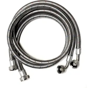 2-Pack  High-Flow Stainless Steel Washing Machine Hoses - 4 FT No-Lead Burst Proof Red and Blue Lined Water Inlet  Lines - Universal 90  Elbow Connection - 10 Year Warranty