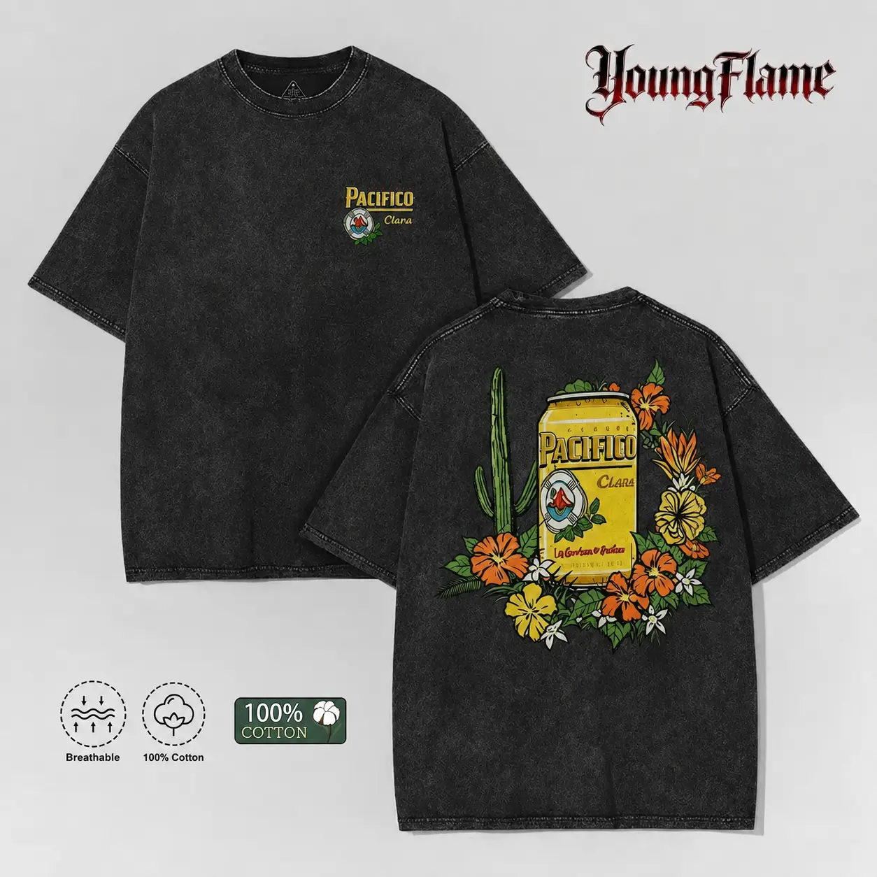 Vintage Acid Wash Tropical Beer Graphic Tee Baja Surfcore Streetwear Y2K Clothing Oversized Summer Top shirts unisex casual streetwear tee trendy short sleeve top loose fit casual shirt cotton t-shirt