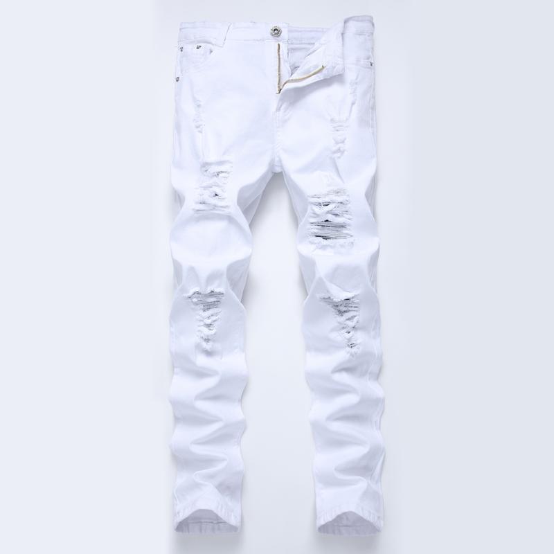 Men's Skinny Fit Ripped Stretch Denim Jeans - Plain, Lightweight, Basic Menswear Street Style Pants with Ripped Knees, Distressed Look, 5-Pockets, Good Material, Machine Washable, Hand Wash, Dry Clean Compatible, Evening, Party