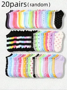 Women's Breathable Everyday Slip-On Socks, Anti-Slip Invisible Summer Short Socks, Fitted Casual Style, Multicolor Pack of 20