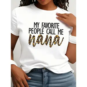 NANA's Letter Graphic Print Crew Neck T-shirt, Casual Short Sleeve Top for Spring & Summer, Women's Clothing