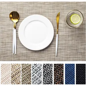 Placemat Set of 4 Vinyl/Plastic Woven Place Mats For Kitchen Table,Indoor/Outdoor Washable Placemat Wipeable Dining Table Mats(Caramel)