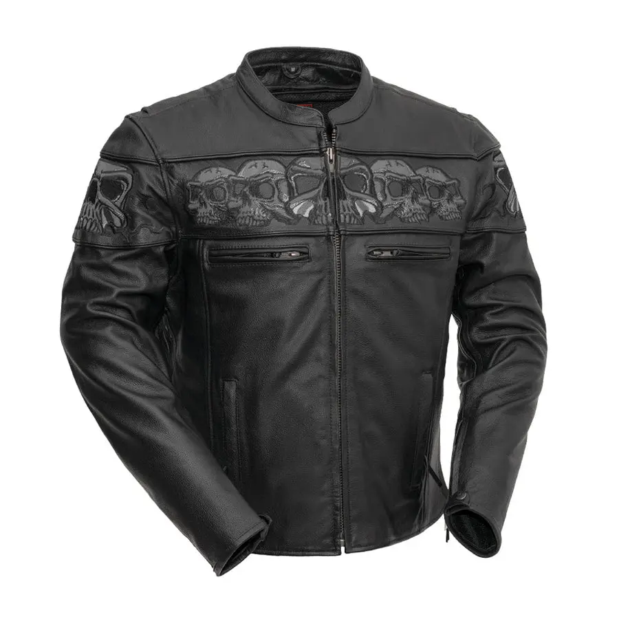FMG Skull Glow-in-Dark Motorcycle Leather Biker Jacket