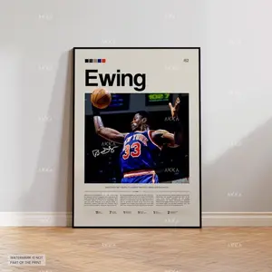 Patrick Ewing Poster, New York Knicks Wall Art, Framed NBA Print Decor, NBA Poster, Basketball Poster, NBA Basketball