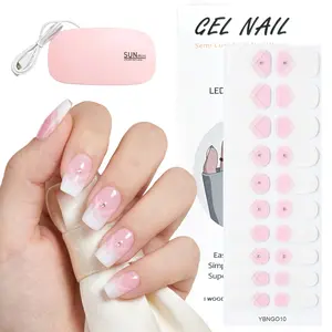 French Gradient Semi-Cured Gel Nail Strips Starter Kit, Includes 60s LED Nail Lamp, Nail Remover & Prep Tools, Semi-Cured Nail Wraps for Home Salon