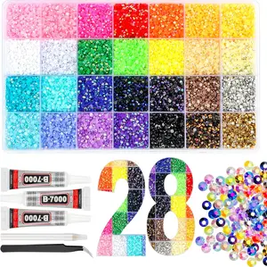 35000Pcs Resin Jelly Rhinestones for Bedazzling, 28 GRID 3mm Flatback Gems for Diamond Art, Bedazzler Kit with 3Pcs 10ml B7000 Jewelry Glue for Crafting Crafts Book Shoes Nail Art