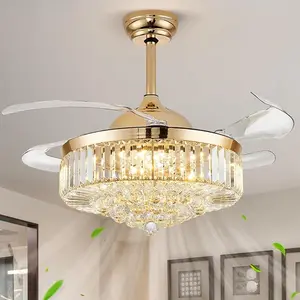 CNCEST 42" Crystal Chandelier Fan Light Ceiling Dimmable Fandelier w/ Remote led ceiling Chandelier Crystal Pendant Lights for Bedroom and Living Room Lamp Modern