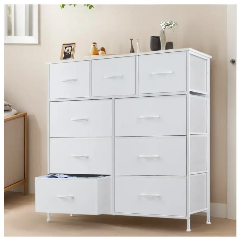 Dressers with 9 Fabric Drawers, 9 Drawers Organization Furniture for Kitchen, Office, Hallway, White