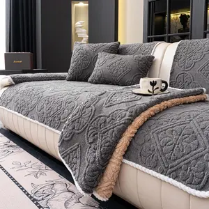 Pet-Friendly Plush Quilted Sofa Cover, Solid Color Couch Cover, Reversible Thick Non-Slip Sofa Cushion Pad/Mat Slipcover, Machine Washable Sofa Protector Blanket, Soft Furniture Protector for Dogs & Cats, Fits 1/2/3/4-Seater & L-Shaped Sectional