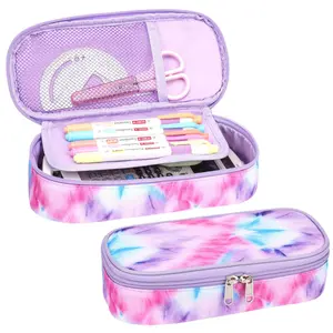 Trendy Tie-Dye Vinyl Pencil Bag - 900D Fabric, 50 Pens/60 Pencils Capacity, Inner Mesh Pockets, 10 Pen Slots, Smooth Zippers, Kids School Supply Case