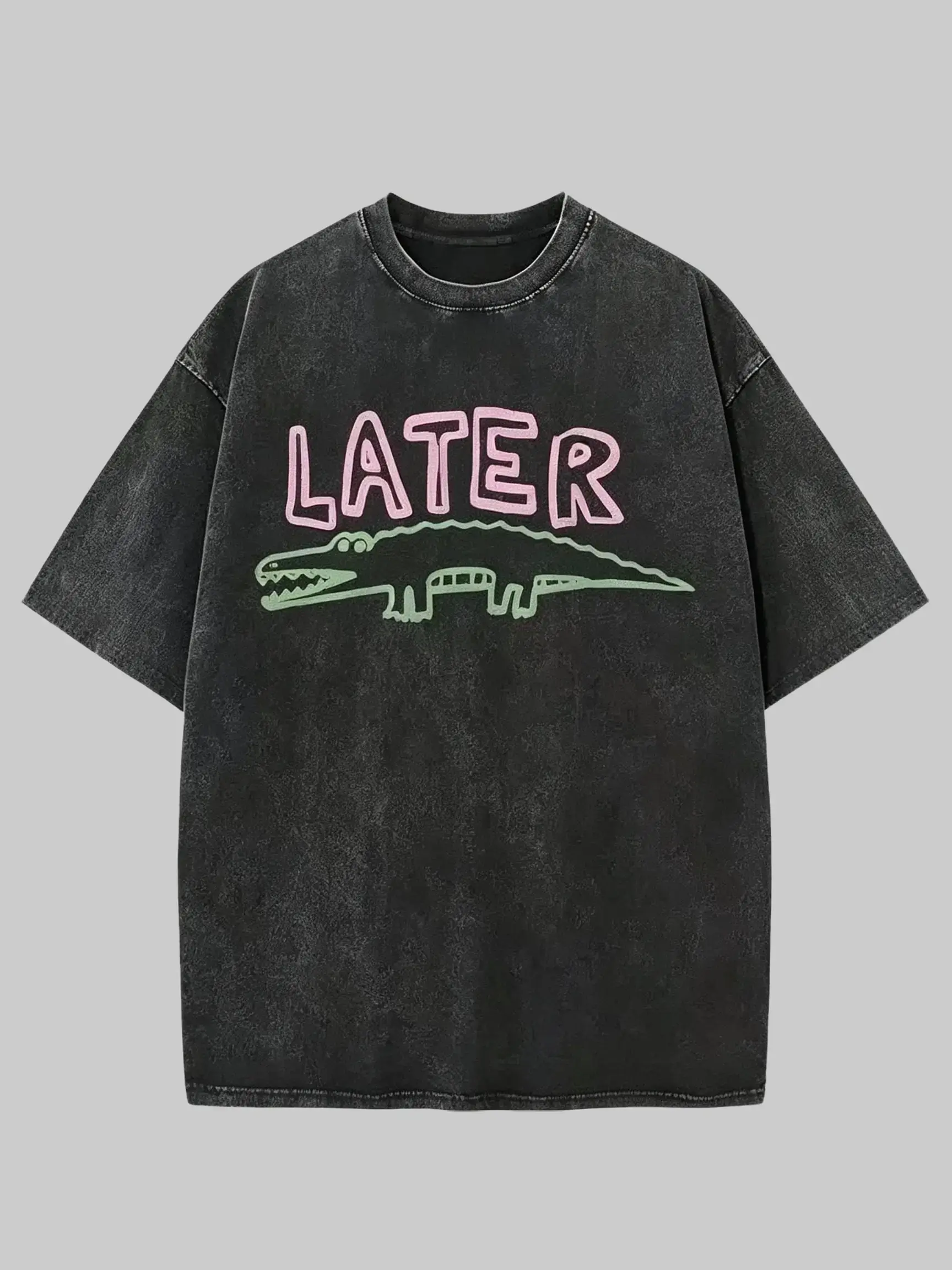 Vintage Washed Crocodile Graphic T Shirt Oversized Cotton Tee Cartoon Print Streetwear Y2K Harajuku Casual Loose Fit Unisex Summer Fashion Acid Wash Graphic Tee