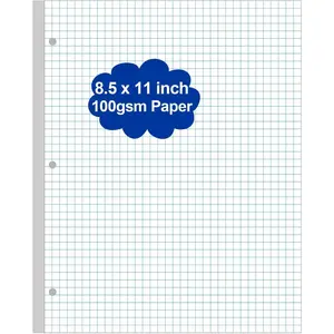 A4 Grid Filler Paper - 3 Hole Graph Paper, Letter Size 100Sheets / 200Pages Loose-Leaf Paper, 100gsm White Paper, 8.5'' x 11''