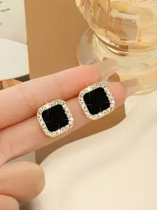 Elegant Geometric Square Stud Earrings Jewelry, Sparkling Rhinestones, Zinc Alloy & Stainless Steel, Perfect for Casual Wear