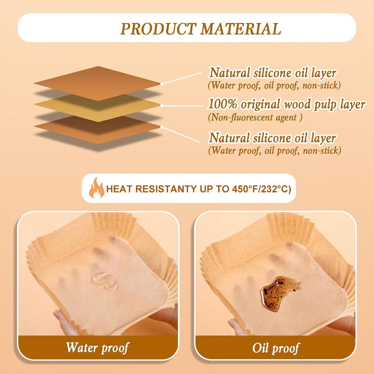 Air Fryer Liner,100 Square Air Fryer ParchmentPaper Liner, Air Fryer Liners Disposable for Microwave,Square Non-Stick Air Fryer Liner Square Free of Bleach