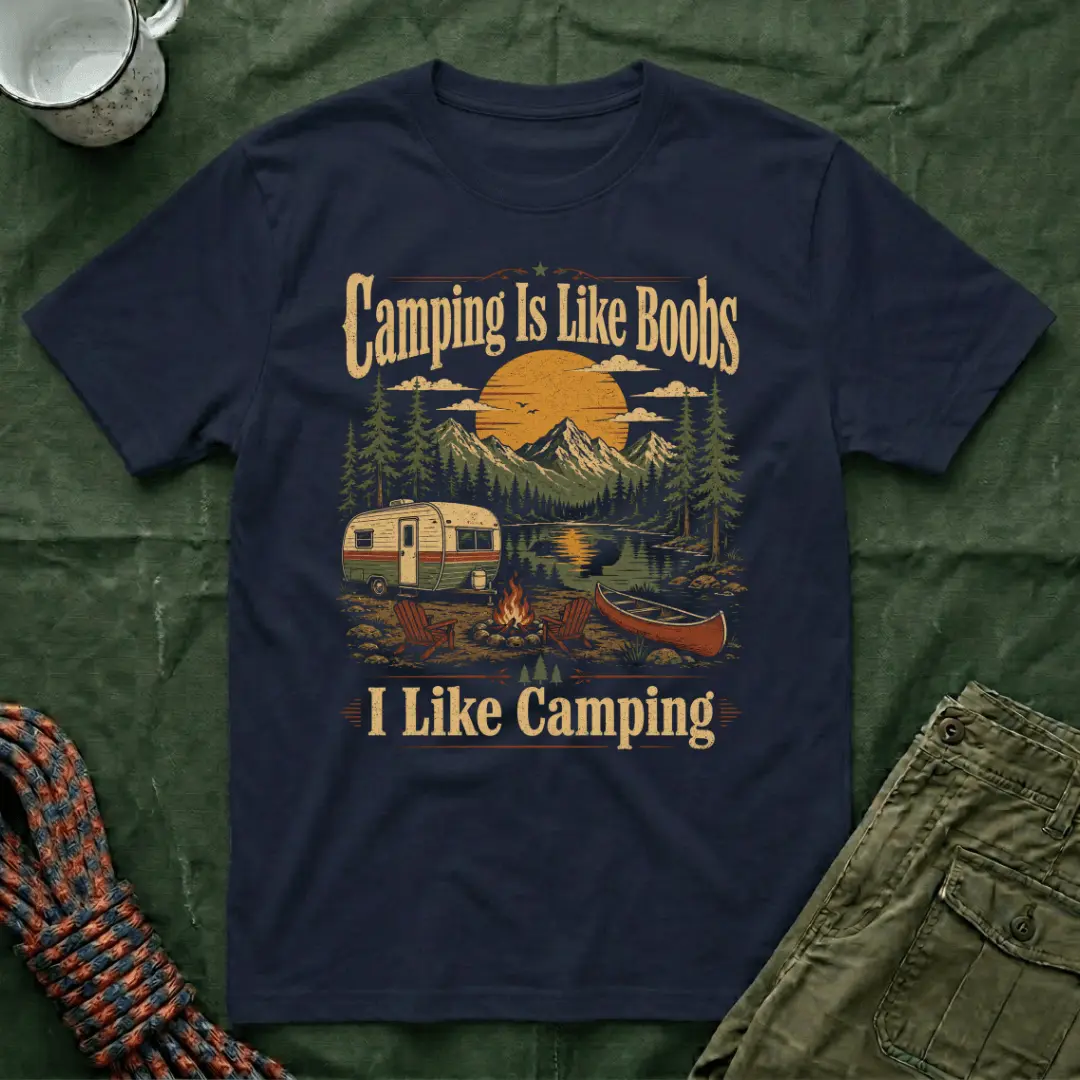 Funny Camping Is Like Boobs T-Shirt, Vintage Camping Graphic Tee, Campfire Outdoor Shirt, Camper Gift