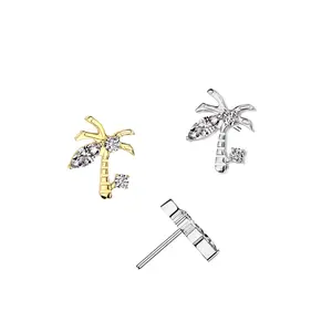 20G/18G/16G Palm Tree Flat Back Earring • Push Pin Labret • Threadless Flat Back Stud • Tragus Piercing • Helix Stud • Cartilage Stud • Gold • Silver • Palm Tree Earring