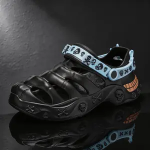 Men’s Gothic Skull Clogs | Dark Wear Skeleton Streetwear Sandals | Punk Rock Bone Design Summer Slippers | Hip Hop Outdoor Beach Garden Shoes