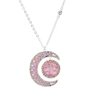 Moondust 18mm Goddess Seaview Moon Necklace (Sterling Silvertone/Pixie Pink)
