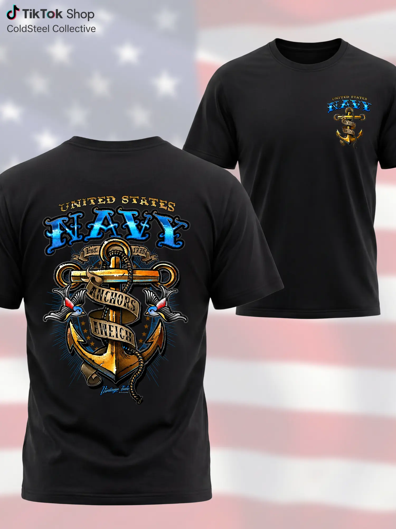 US Navy Anchors Aweigh Tshirt, Two Sided Navy Anchor Graphic Tee, Veteran Sailor Military Pride Shirt, Patriotic Naval Heritage Black Tshirt, Gift for Navy Veterans Sailors Dad Husband Grandpa