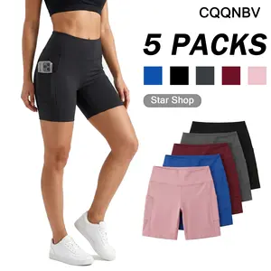 CQQNBV 5 PCS Pocket High Waist biker Short Leggings, Casual High Stretch Seamless Skinny Shorts, Summer Clothes Women, Casual Fitted Shorts