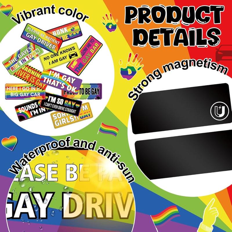 12 Pcs Gay Pride Funny Magnet Bumper Sticker LGBT Rainbow Pride Prank Magnetic Sign for Vehicle Truck Reusable Magnet Sticker for Fridge(Classic)