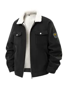 Men's Fleece Lined Corduroy Jacket Autumn Winter Warm Workwear Coat Stand Collar Fashionable Casual Versatile Daily Wear