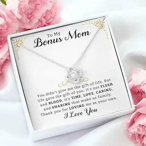 To My Bonus Mom Jewelry, Sterling Silver Chain, Cubic Zirconia Pendant, Appreciation Gift, Heartfelt Message, Thoughtful Keepsake For Stepmothers