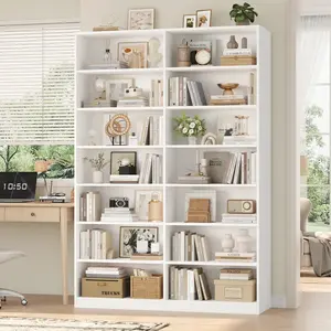84"H Double Wide 7-Tier Bookcase, Extra Large Modern Bookcase with 14 Open Shelves for Living Room & Home Office