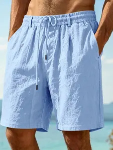 Men's Summer Casual Linen Shorts, Slim-Fitting Plain Design, Versatile Commute & Sport Wear, Comfortable 5-Panel Short Pants