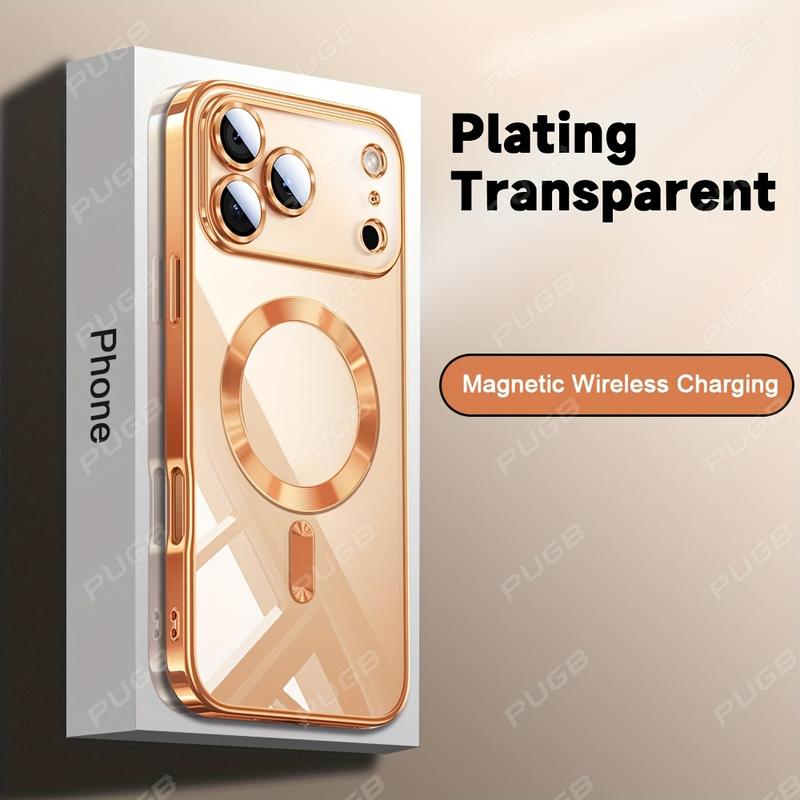 Premium Magnetic Wireless Charging Phone Case for iPhone 11 12 13 15 16 17 Pro Max & Air Plus with Camera Lens Protection Shockproof Clear Soft Cover