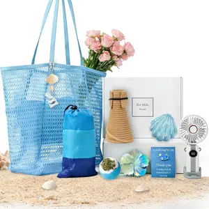 9Pcs Beach Gifts Basket for Women,Beach Themed Gift Basket, Coastal Vacation Box for Mom, Birthday Gifts for Women, Bachelorette Party and Summer Trip
