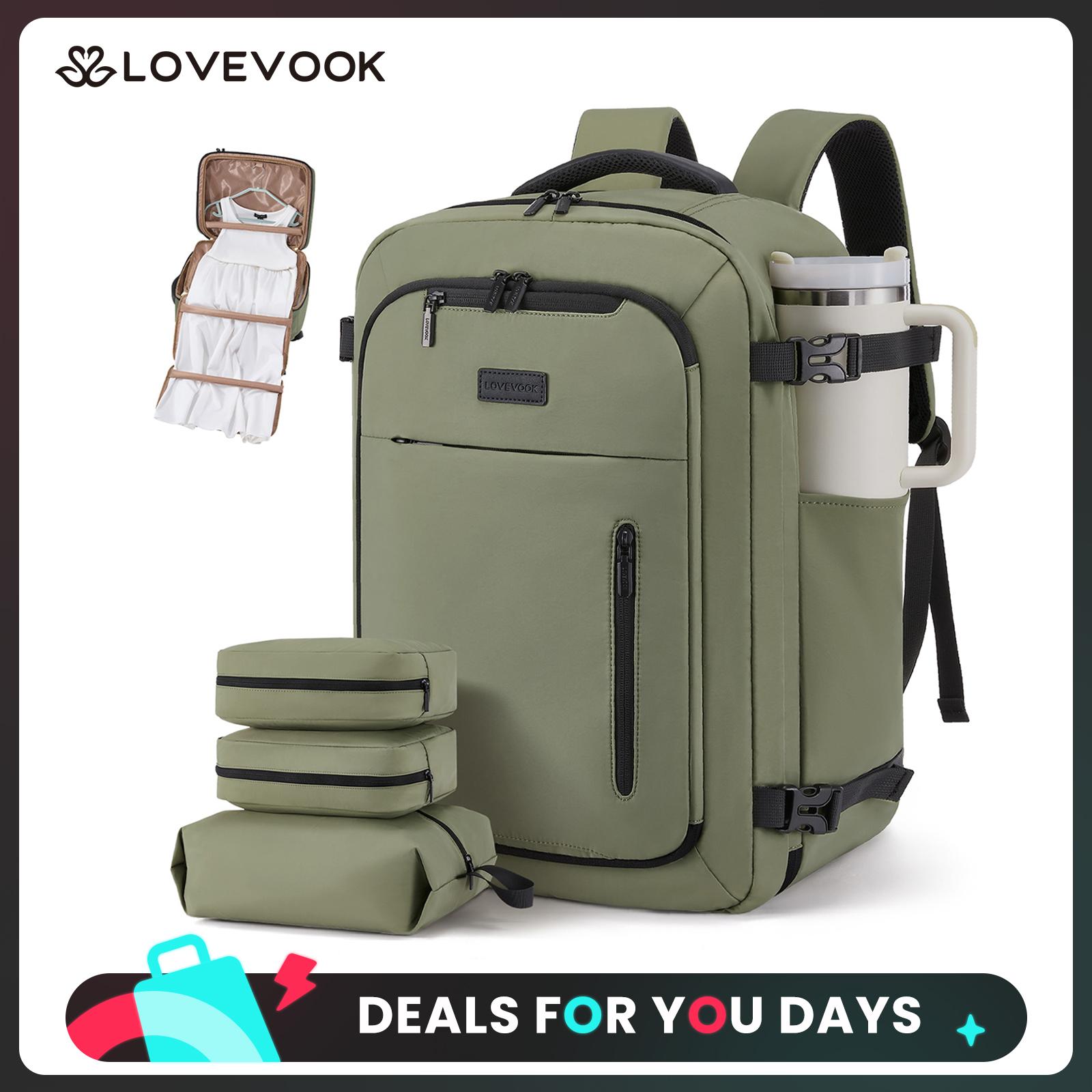LOVEVOOK 40L-50L Large capacity Carry-On Travel Waterproof Backpack-TSA Approved Personal Item,Built-in Garment Bag & 3 Packing Cubes,Airline Friendly for Hiking/Overnight/Weekend,DealsForYouDays