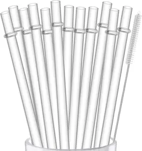12-Pack Reusable Hard Plastic Clear Straws, 10.5 inch Long Tumbler Straws for 16 OZ 20 OZ 30 OZ Stanley, YETI, Starbucks Tumblers with Cleaning Brush