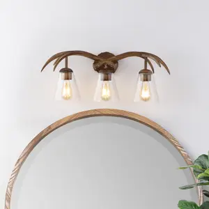JONATHAN Y Wyatt 25.5" 3-Light Southwestern Bohemian Resin/Seeded Glass Faux Antler LED Vanity Light