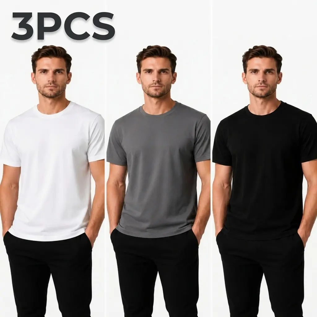 3PCS Men’s Heavyweight Oversized T-Shirt – 95% Premium Cotton 5% Lycra, Soft Breathable Crew Neck Tee, Structured Fit Casual Basic Shirt for Men