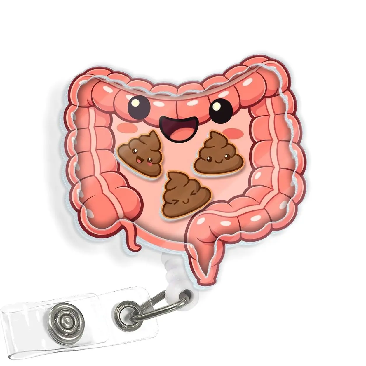 GI Intestines Shaker Badge Reel, Gastroenterology Retractable ID Holder for RN CNA Hospital Clinic Use, Clear Acrylic R2R