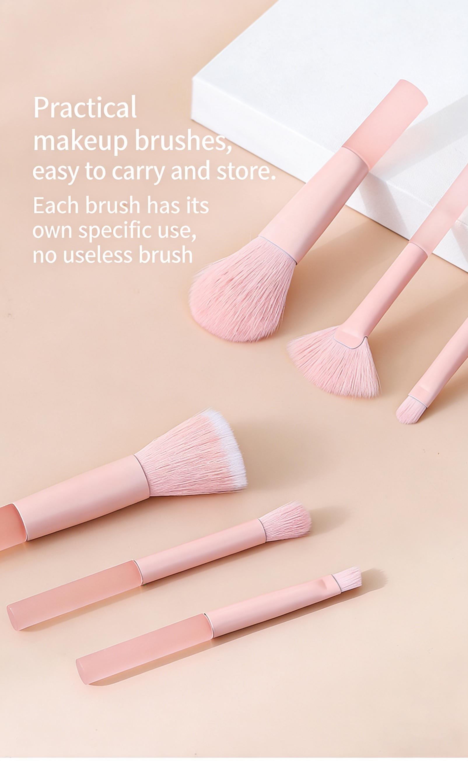 6Pcs Candy Makeup Brush Set Soft Bristles - Powder, Blush, Highlight, Eyeshadow, Concealer & Brow Brushes