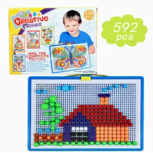 DIY 592/296pcs Mushroom Nail Puzzle Board, Educational Intelligence Building Blocks, Fun Brain Teaser Toy for Kids & Adults