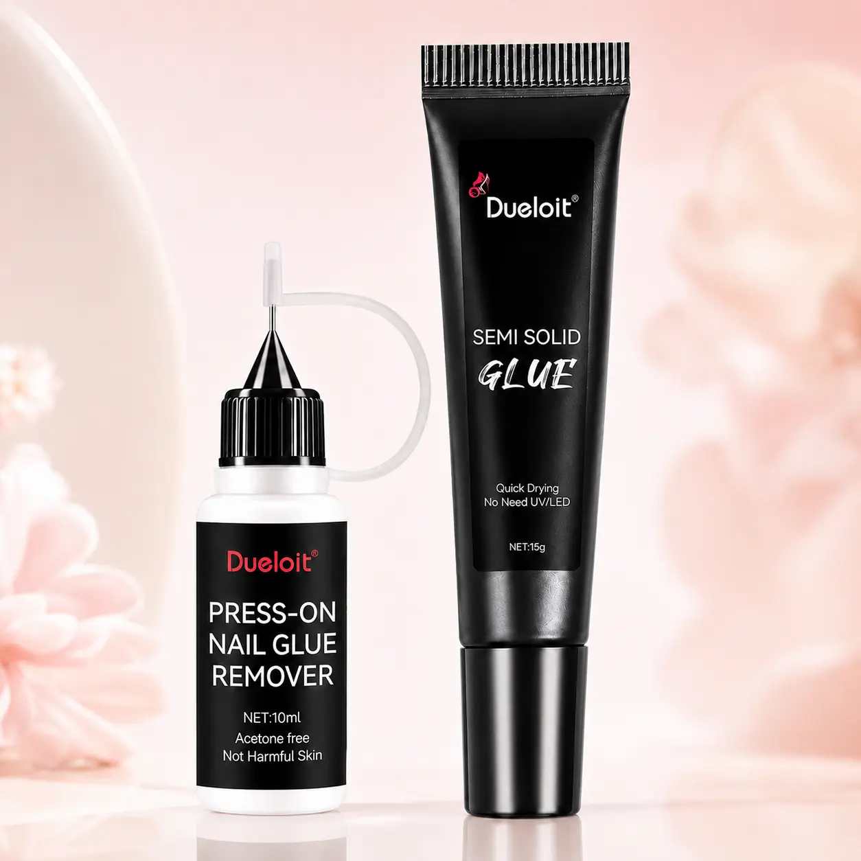 Newly Upgraded Semi-Solid Nail Glue Kit (15g Quick- air Drying, 10ml Remover) for Press-On Tips, UV Lamp-Free, Long-Lasting Fake Acrylic Application strong bonding