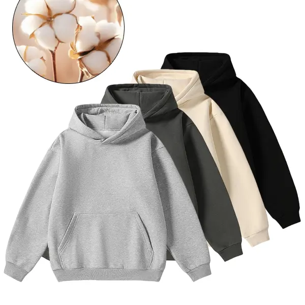 Men's Plain Cotton Long Sleeve Pullover Hoodie - Men's Streetwear, Casual Menswear Sweatshirts, Breathable Soft Skin-Friendly Fabric, Comfortable Daily Top, Machine Washable, Black Option